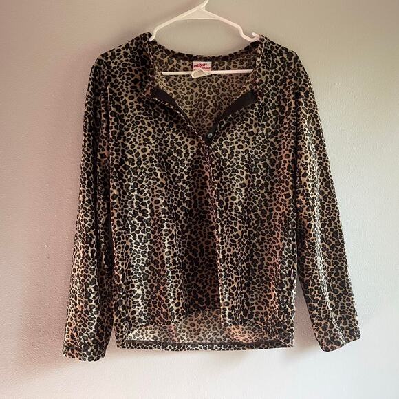 Vintage Leopard print velvet button collared v neck long sleeve top size small - Picture 2 of 7